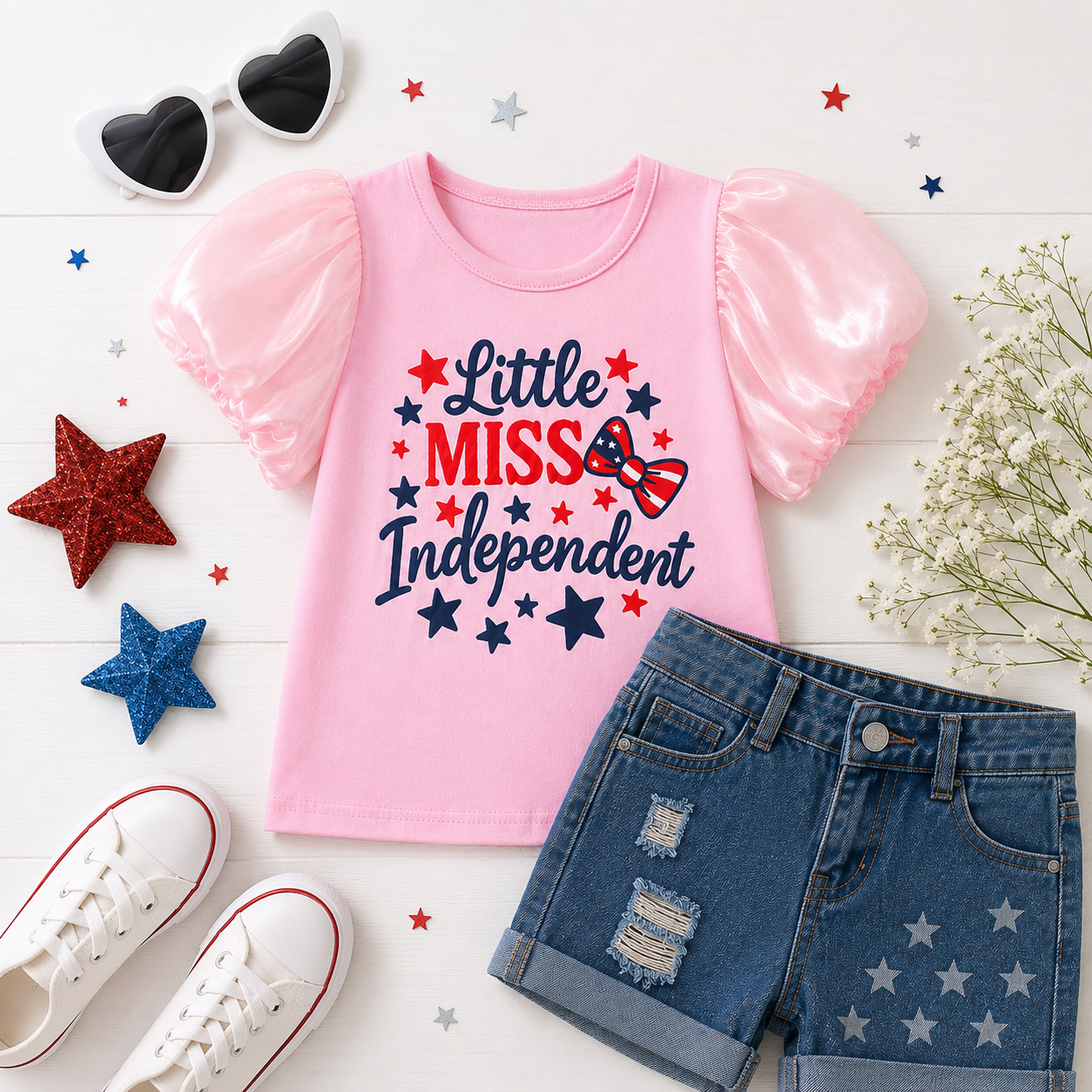 Little MISS Independent Pink Puff Sleeve Tee