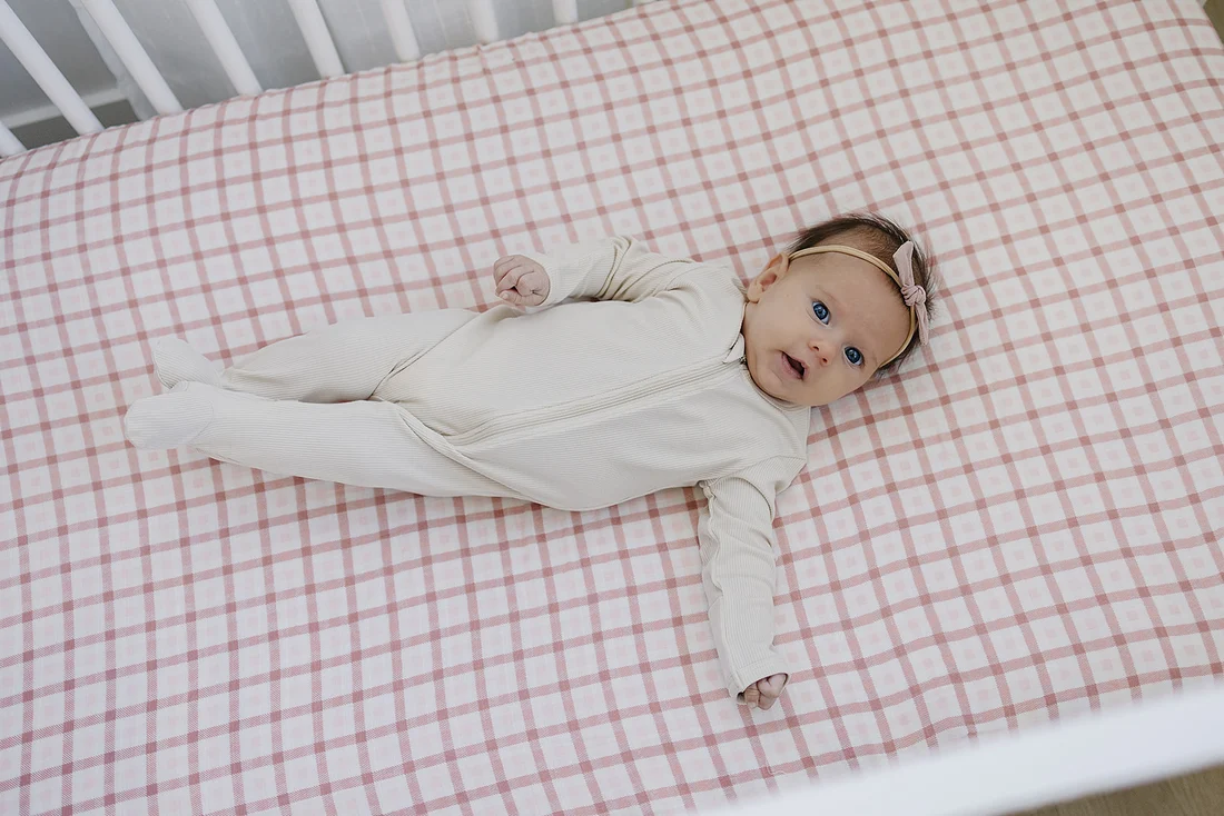 Pink Gingham Muslin Crib Sheet