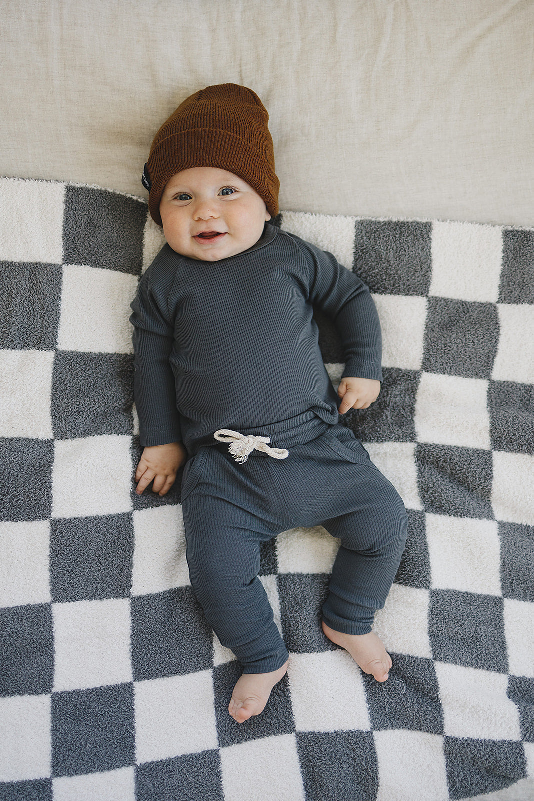 Charcoal Organic Cotton Ribbed Pocket Set