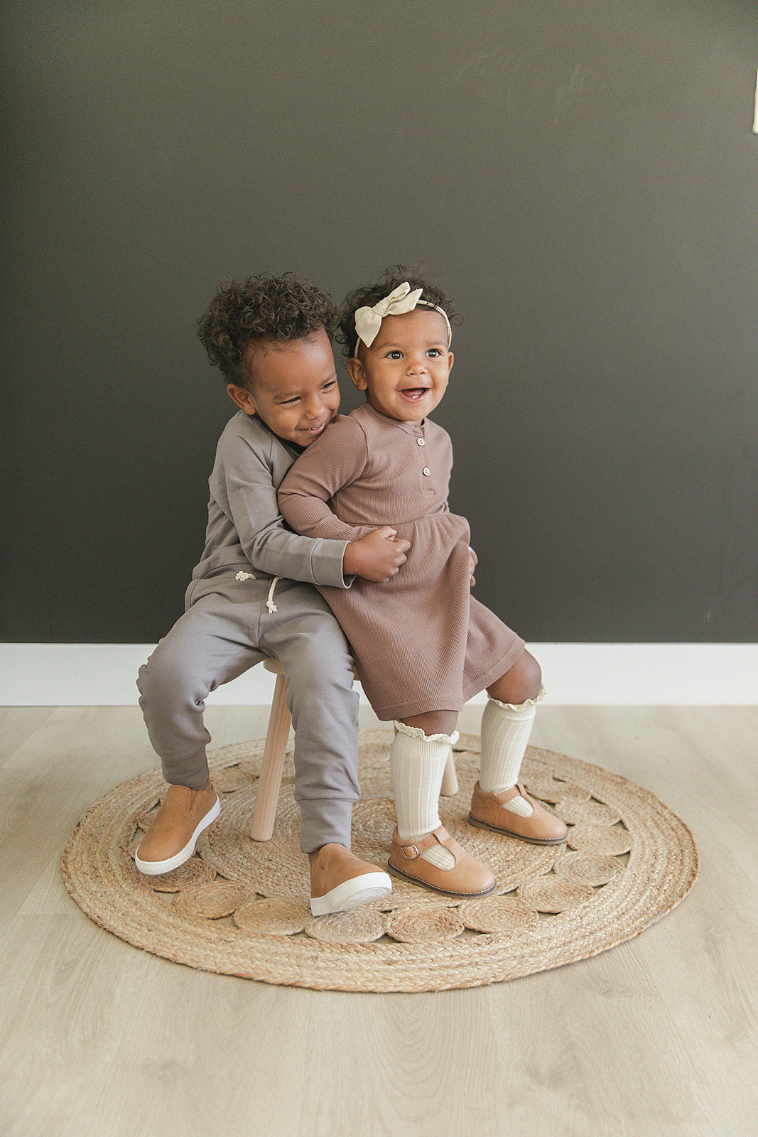 Plum Long Sleeve Button Ribbed Organic Cotton Dress