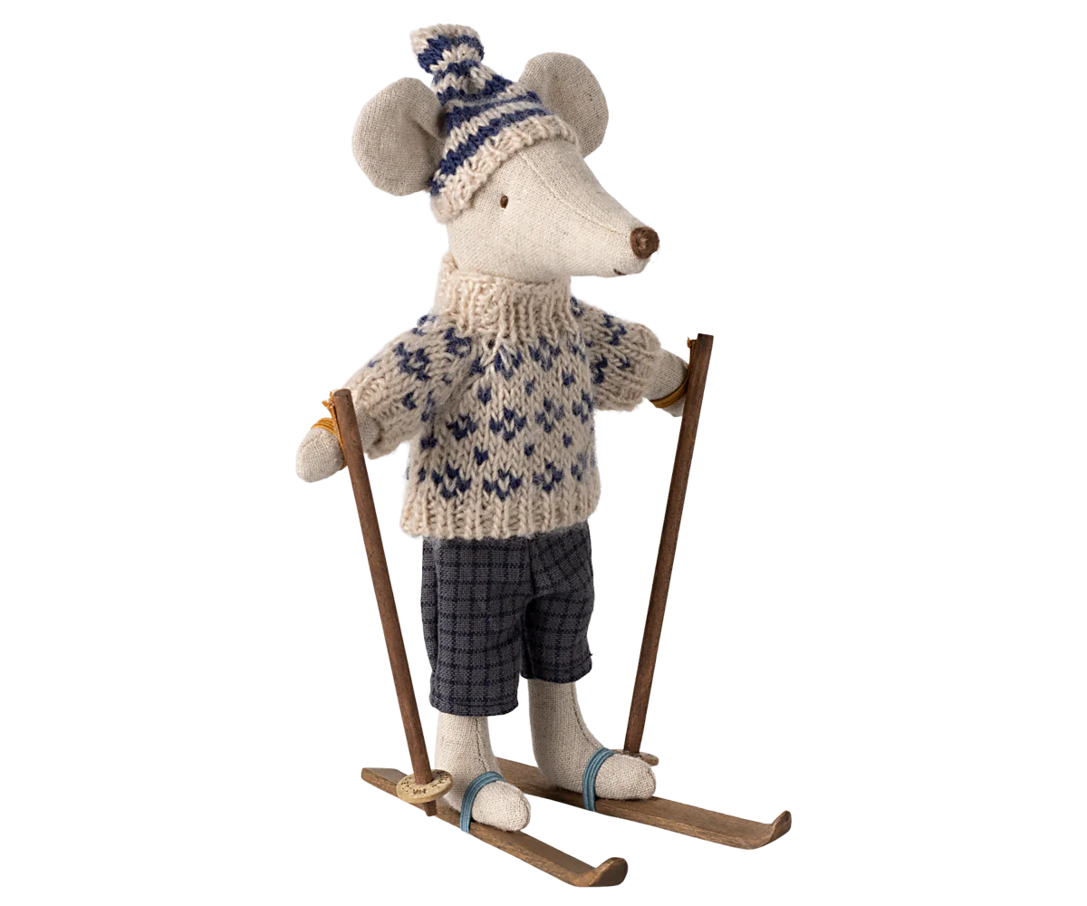 Winter mouse with ski set, Dad - Blue