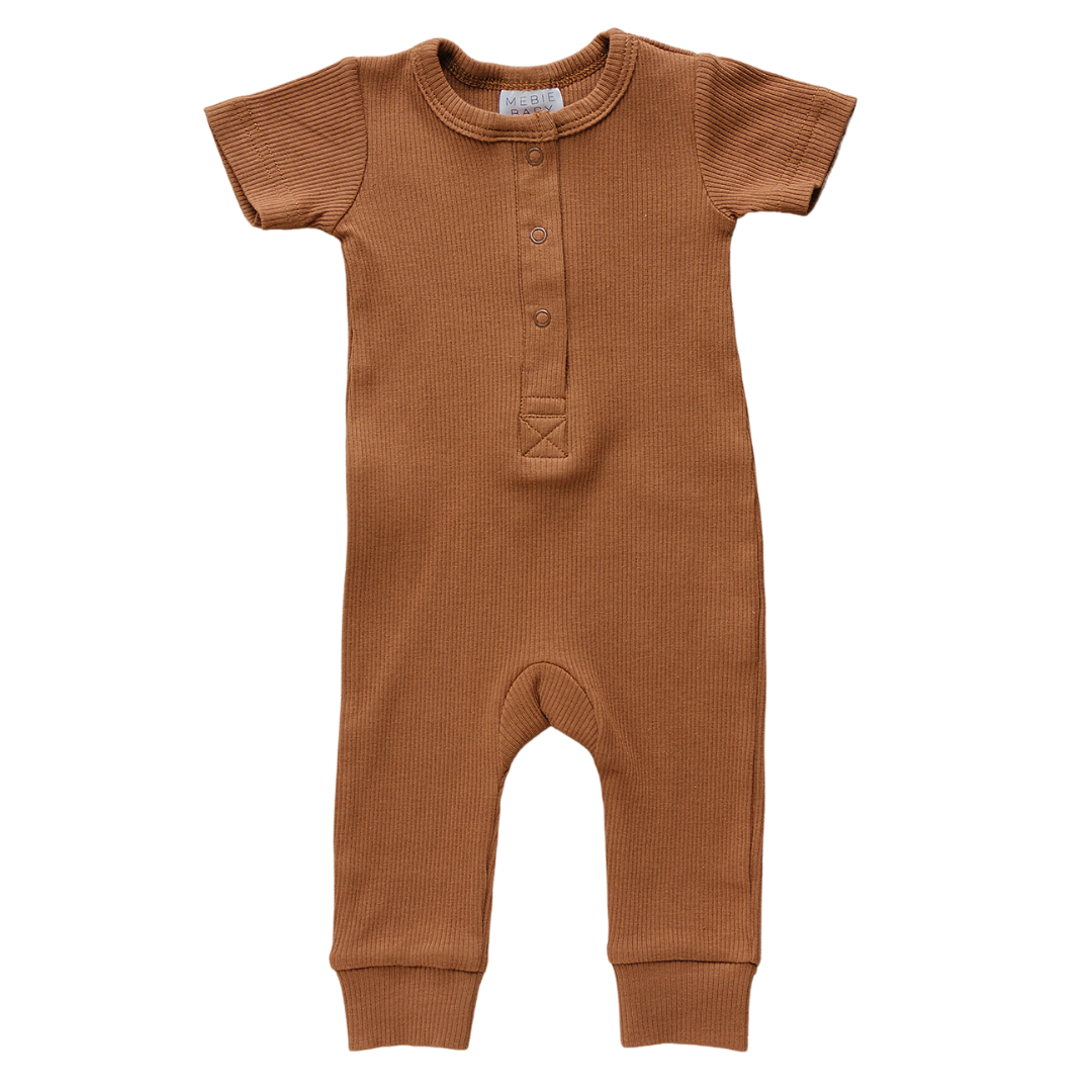 Rust Organic Cotton Ribbed Snap Romper