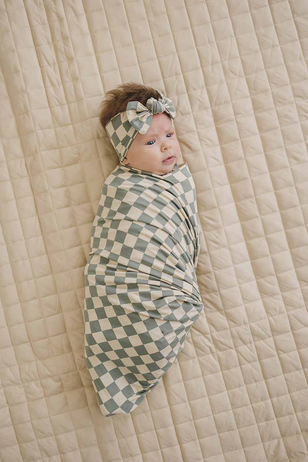 Light Green Checkered Bamboo Head Wrap