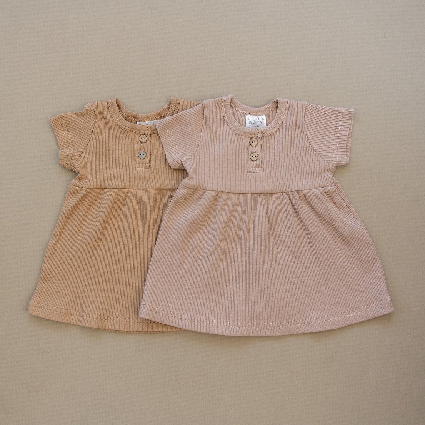 Cafe Short Sleeve Button Ribbed Organic Cotton Dress
