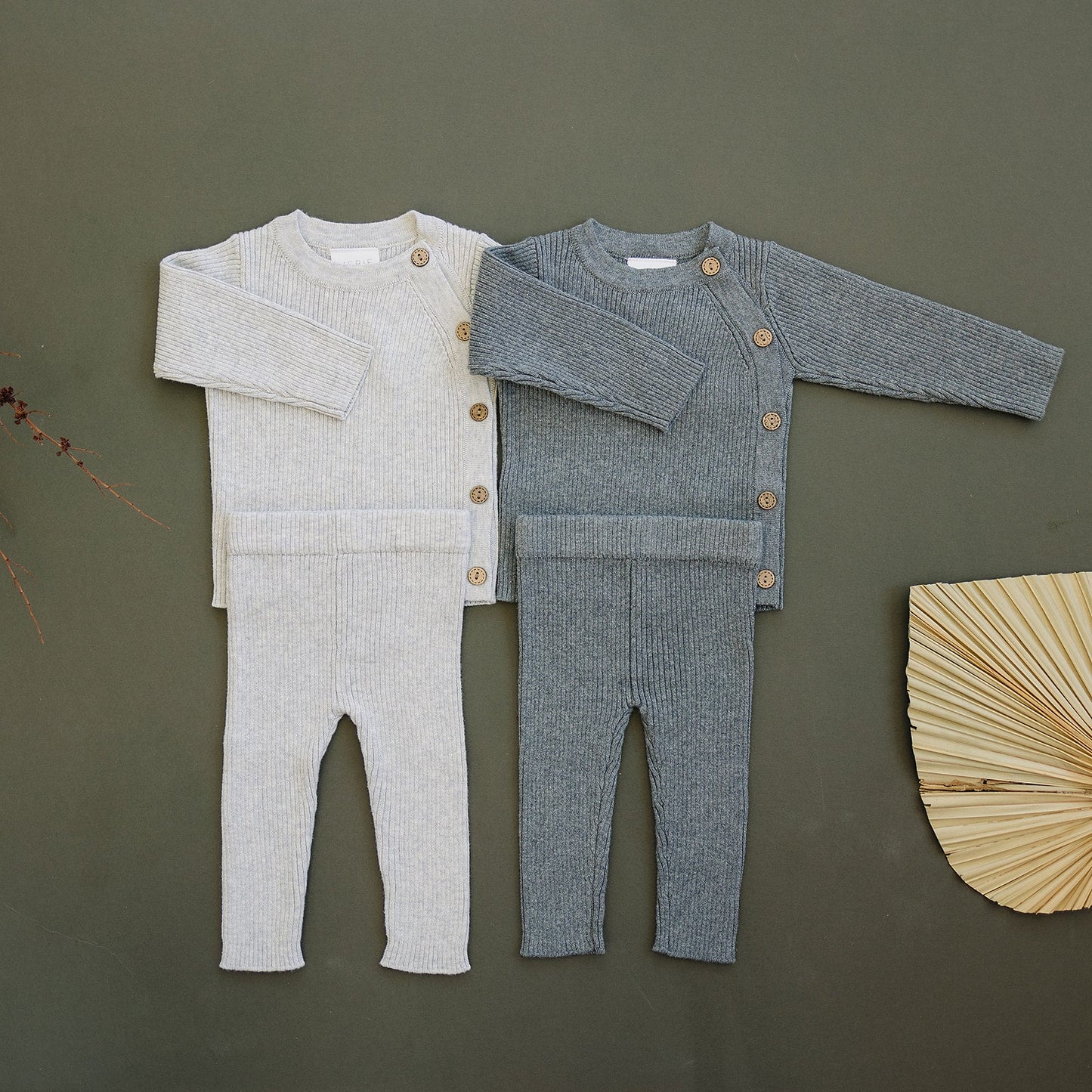 Charcoal Ribbed Knit Layette Set