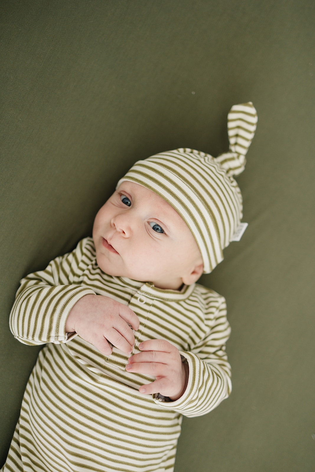 Olive Stripe Newborn Knot Hat