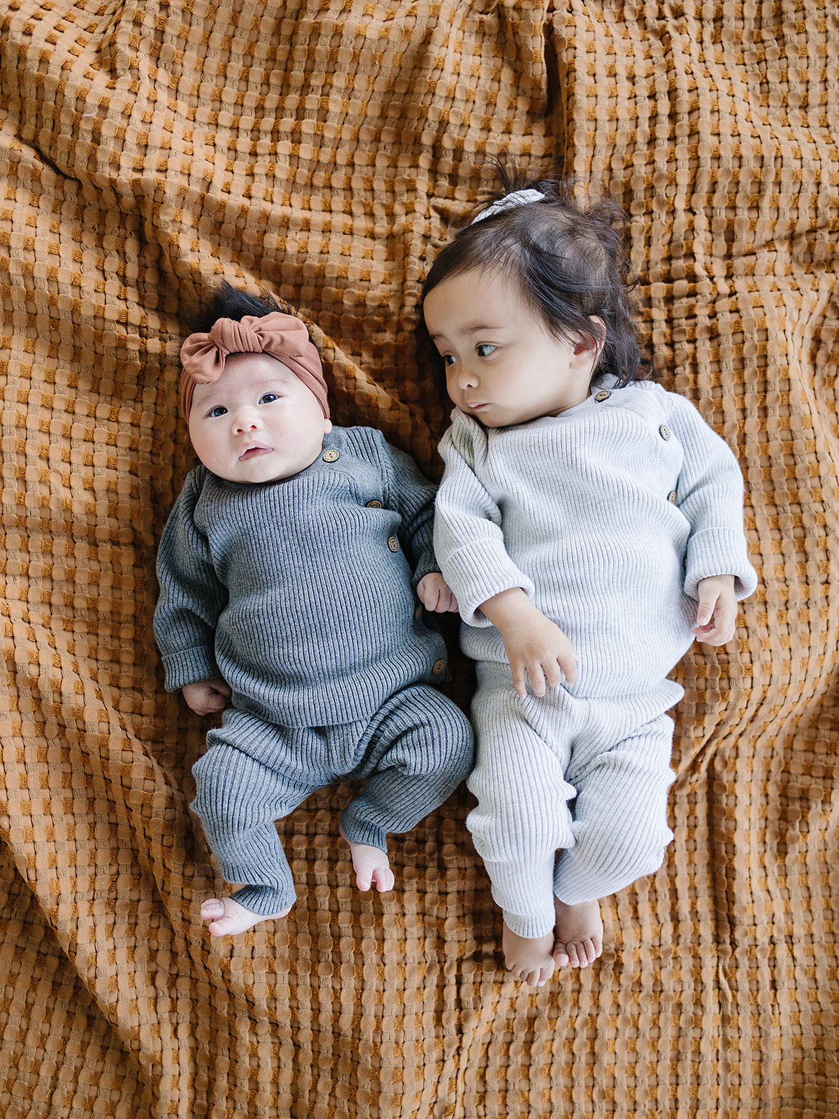 Heather Grey Ribbed Knit Layette Set