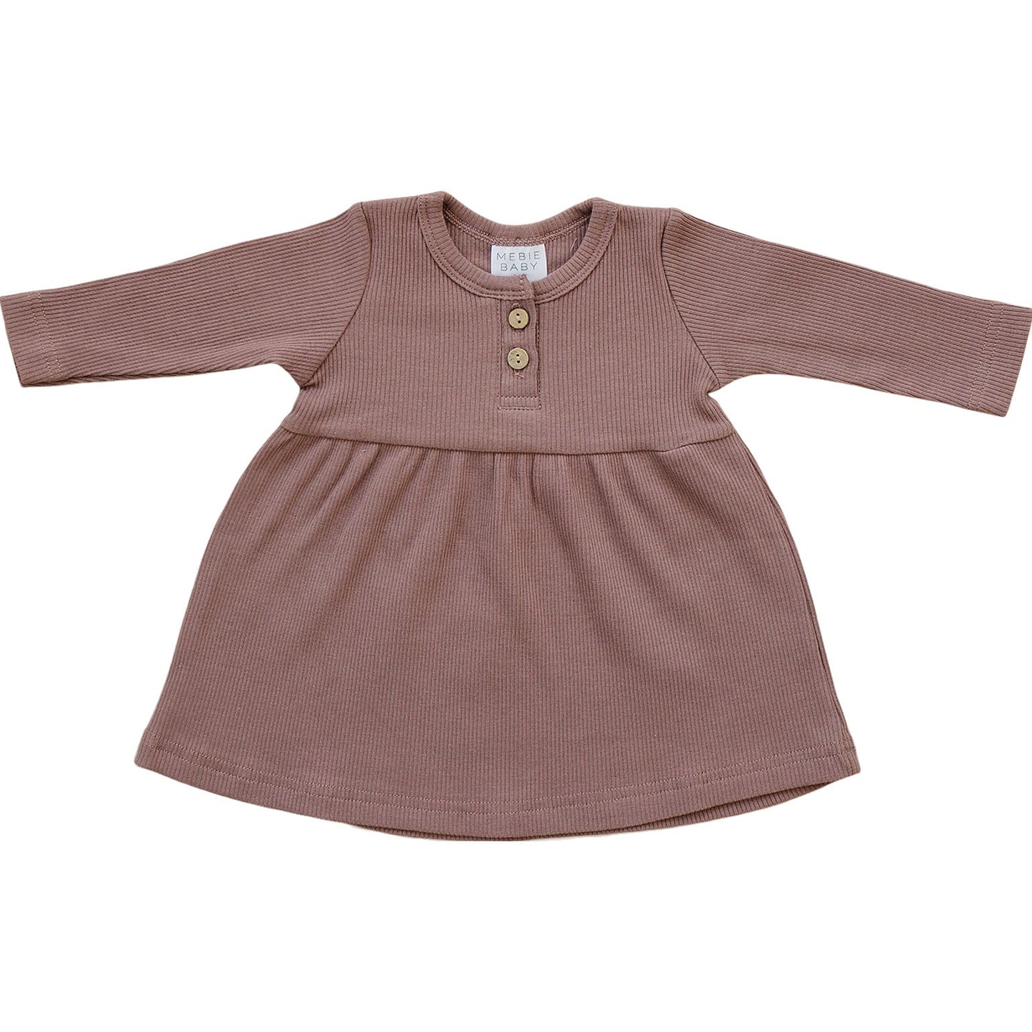 Plum Long Sleeve Button Ribbed Organic Cotton Dress