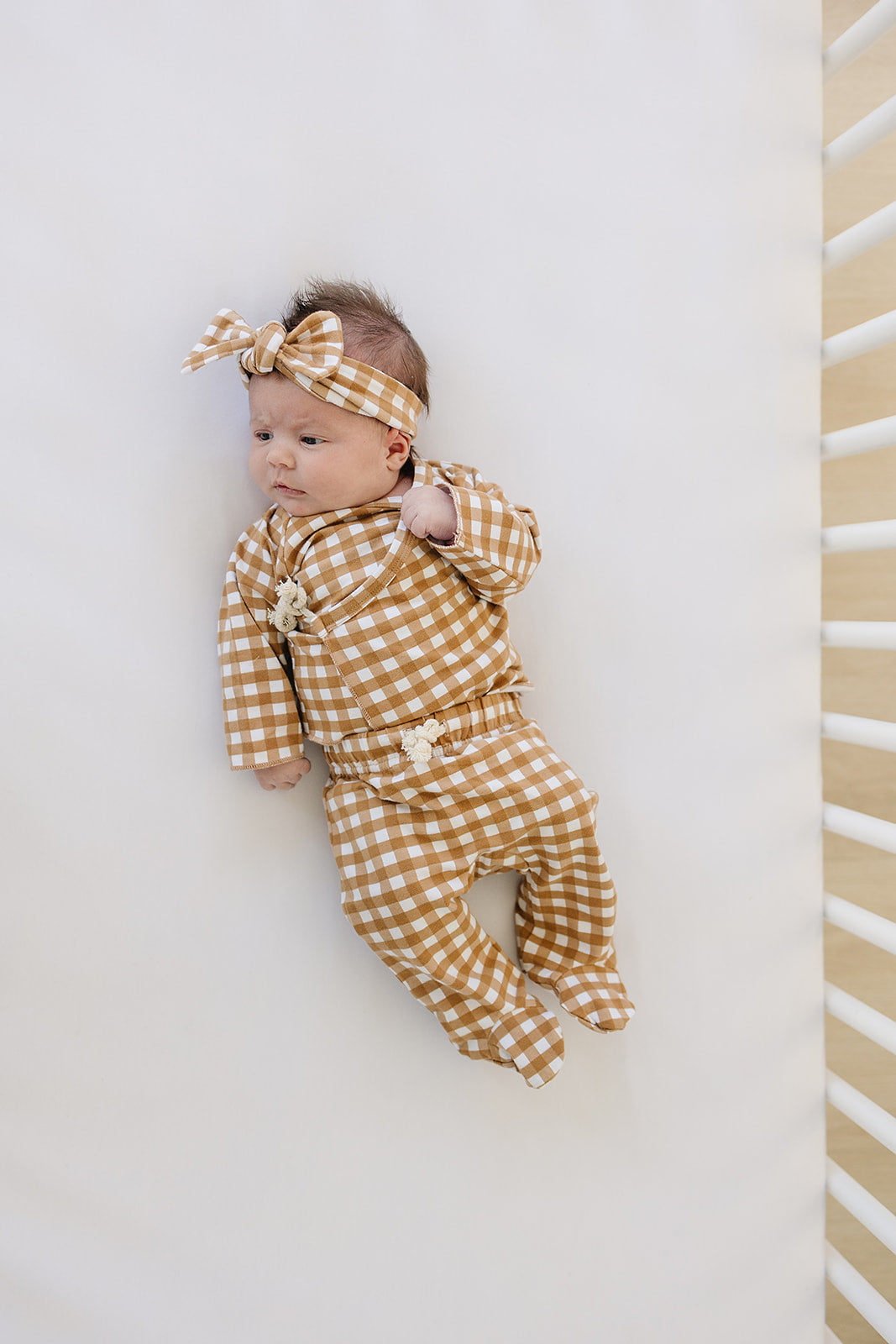 Mustard Gingham Cotton Layette Set