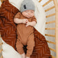 Rust Organic Cotton Ribbed Snap Romper