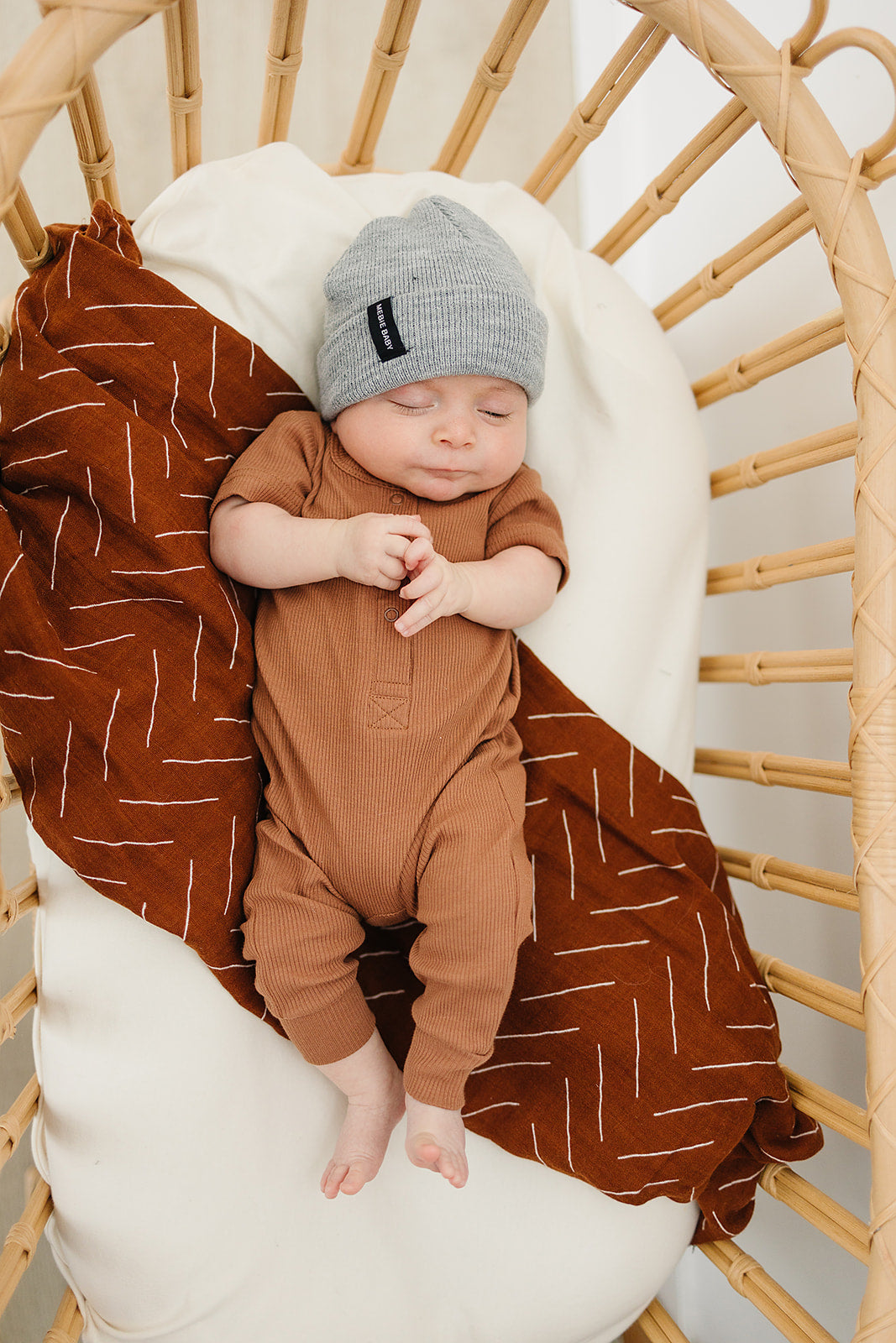 Rust Organic Cotton Ribbed Snap Romper
