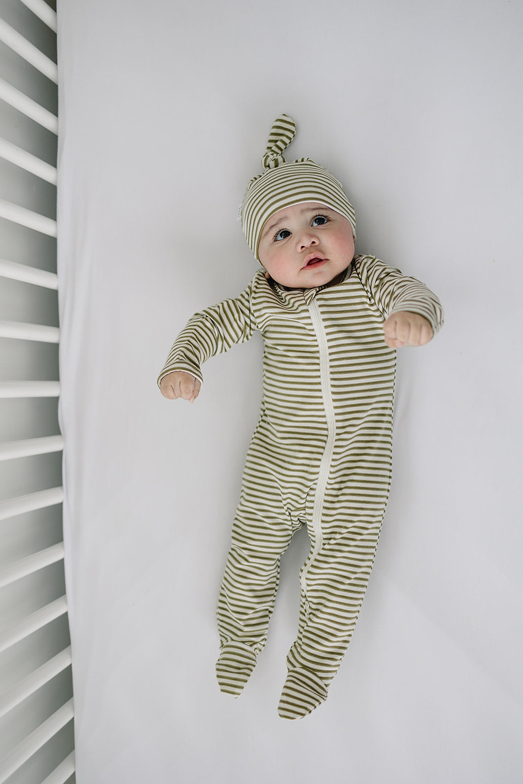Olive Stripe Newborn Knot Hat