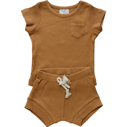 Mustard Organic Cotton Ribbed Short Set