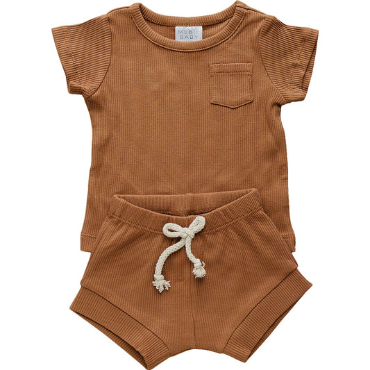 Rust Organic Cotton Ribbed Short Set