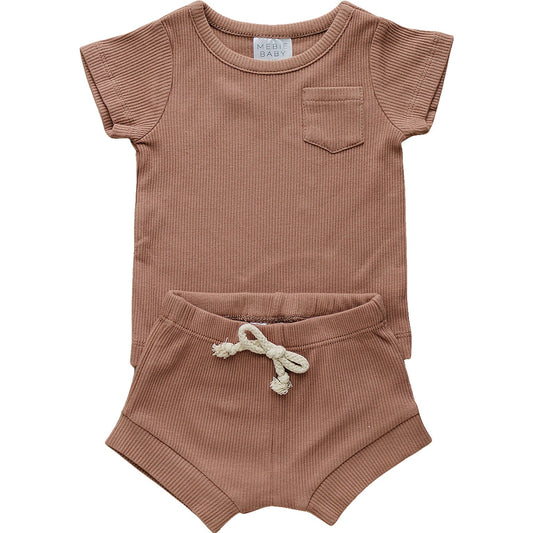 Dusty Rose Organic Cotton Ribbed Short Set