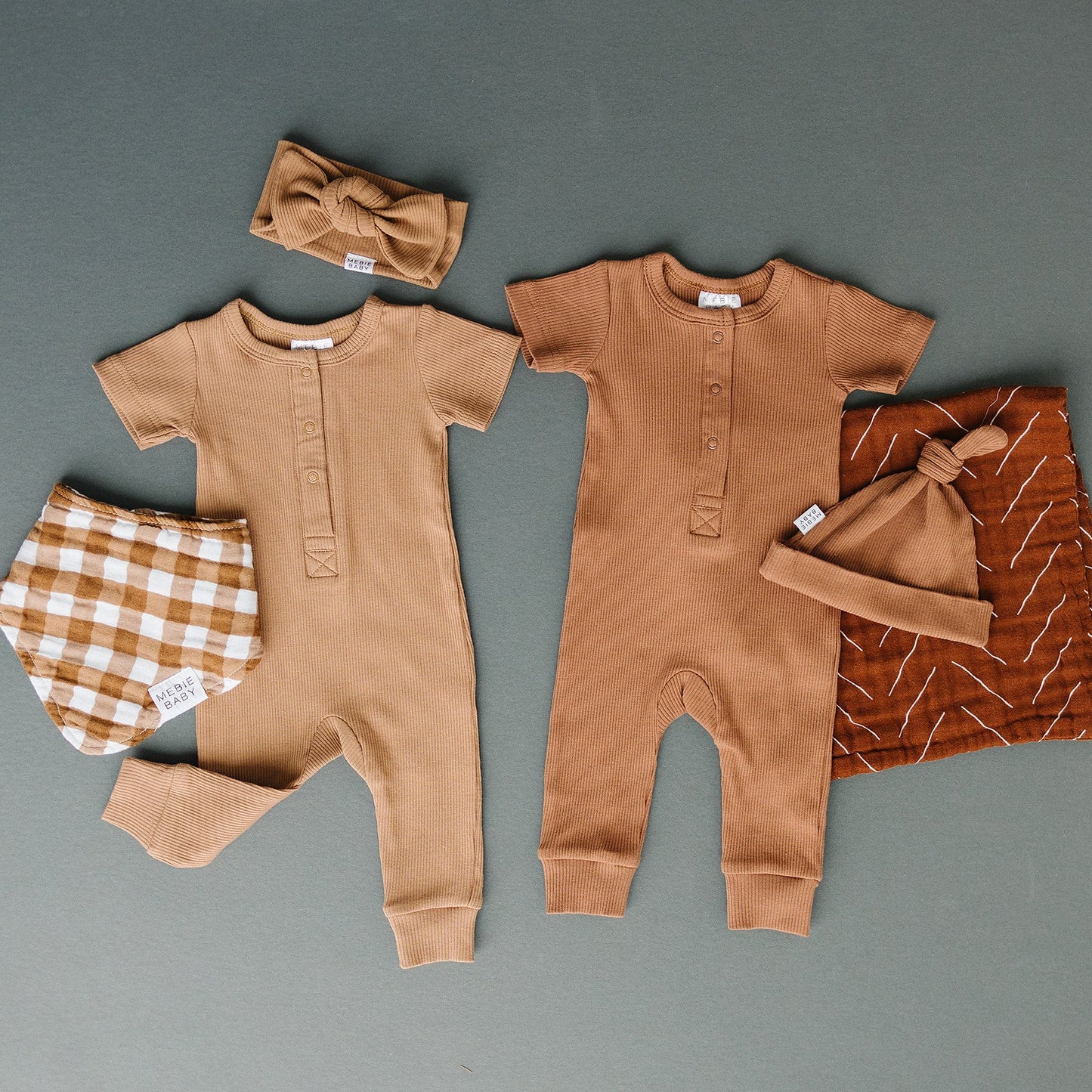 Rust Organic Cotton Ribbed Snap Romper
