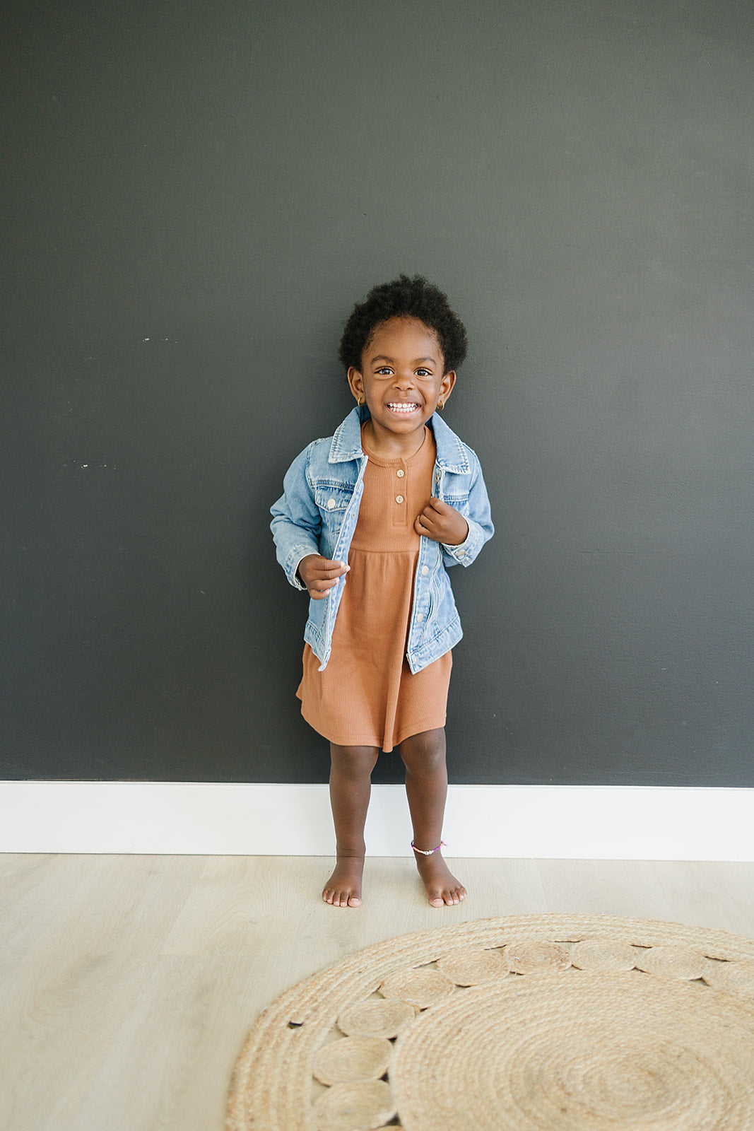 Mustard Long Sleeve Button Ribbed Organic Dress