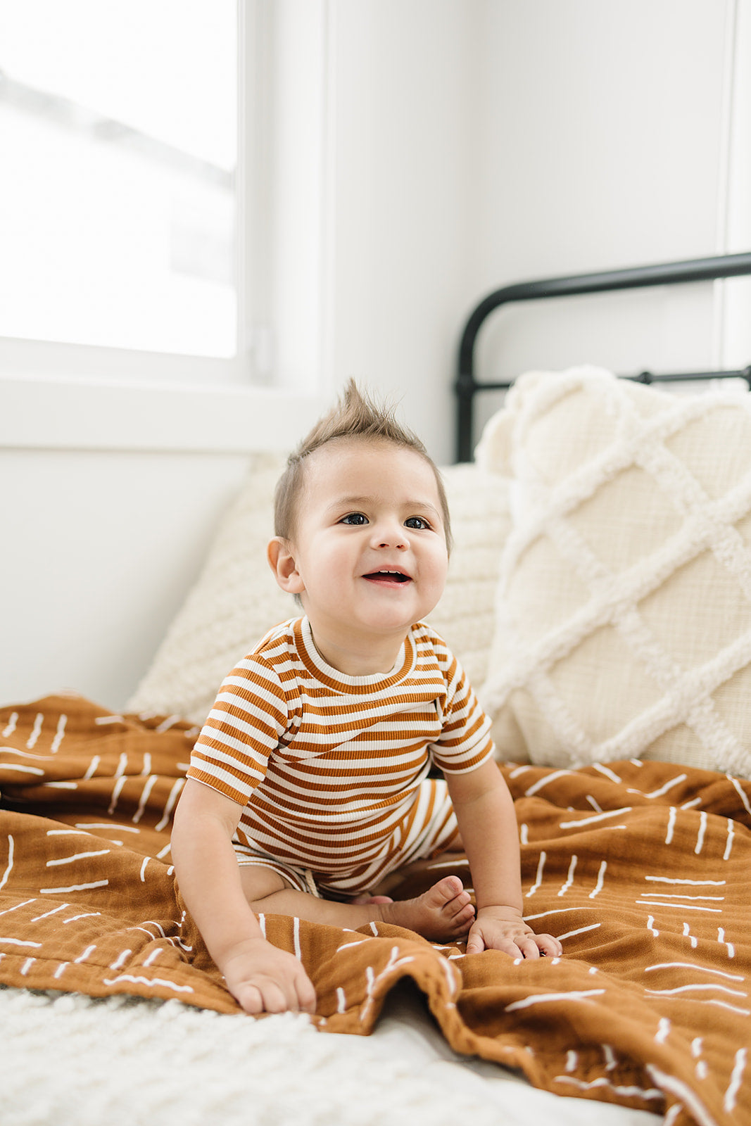 Honey & White Stripe Ribbed Cozy Short Set