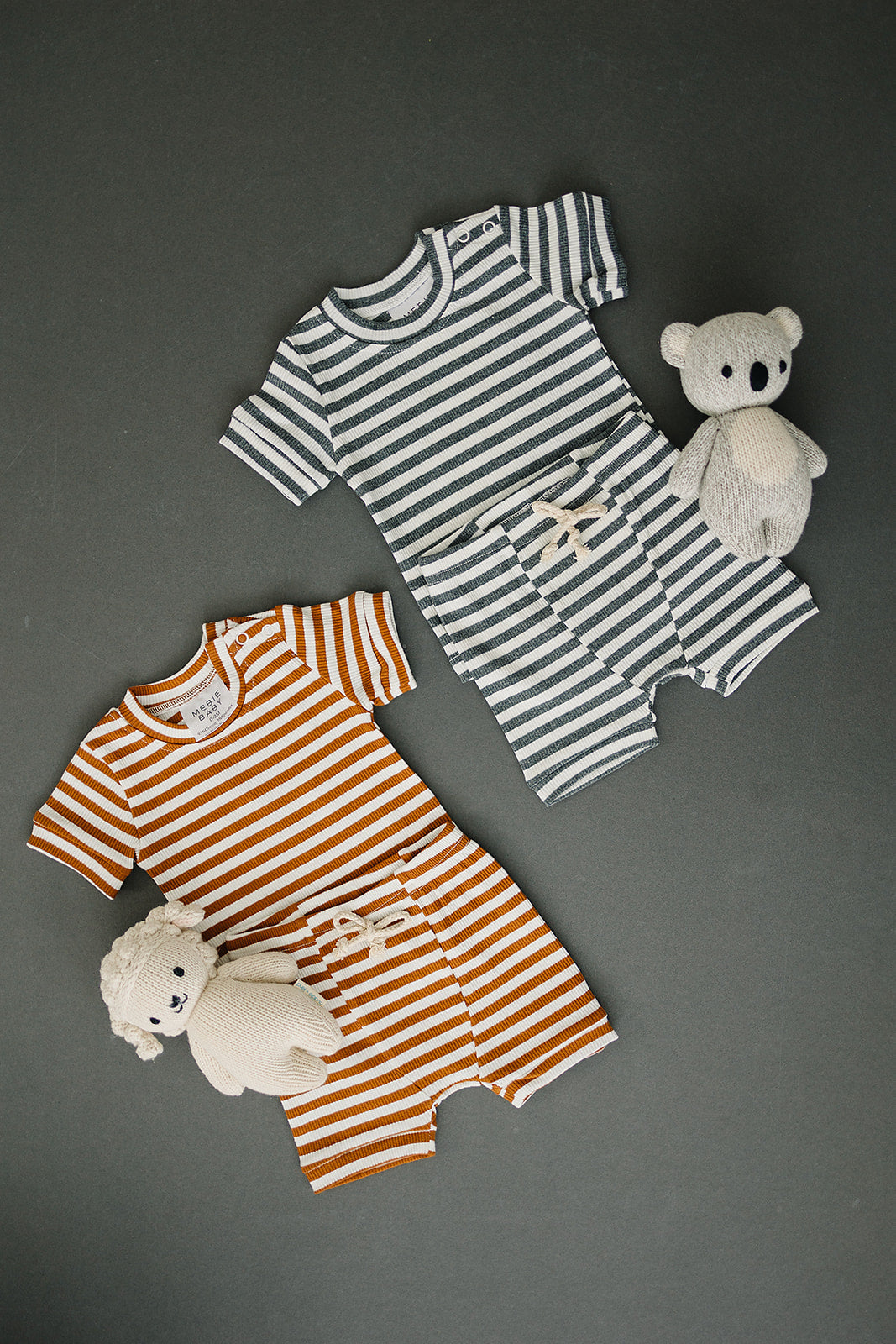 Honey & White Stripe Ribbed Cozy Short Set