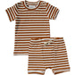 Honey & White Stripe Ribbed Cozy Short Set