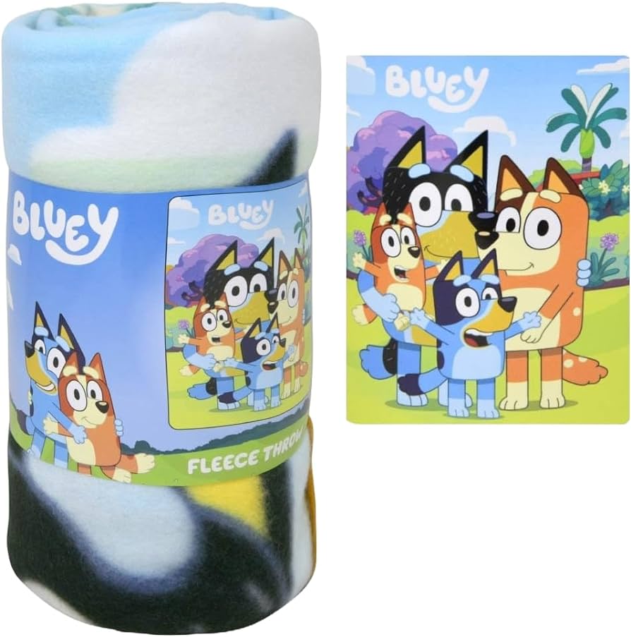 Blue character family fleece throw