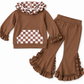 Chocolate Checkered Hooded Ruffle Pocket Lounge Set