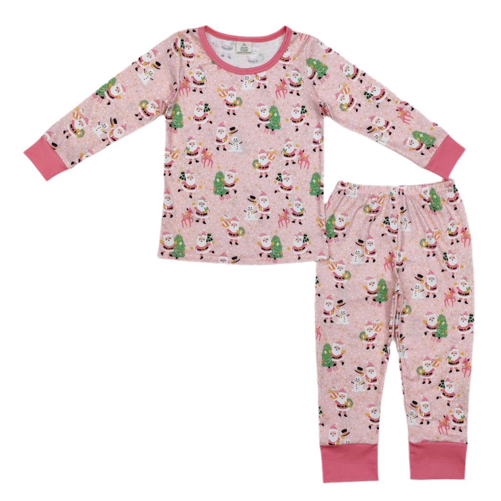 Pink Santa and snowman pajama set