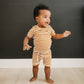 Honey & White Stripe Ribbed Cozy Short Set