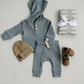 Charcoal Waffle Hooded Two-piece Set
