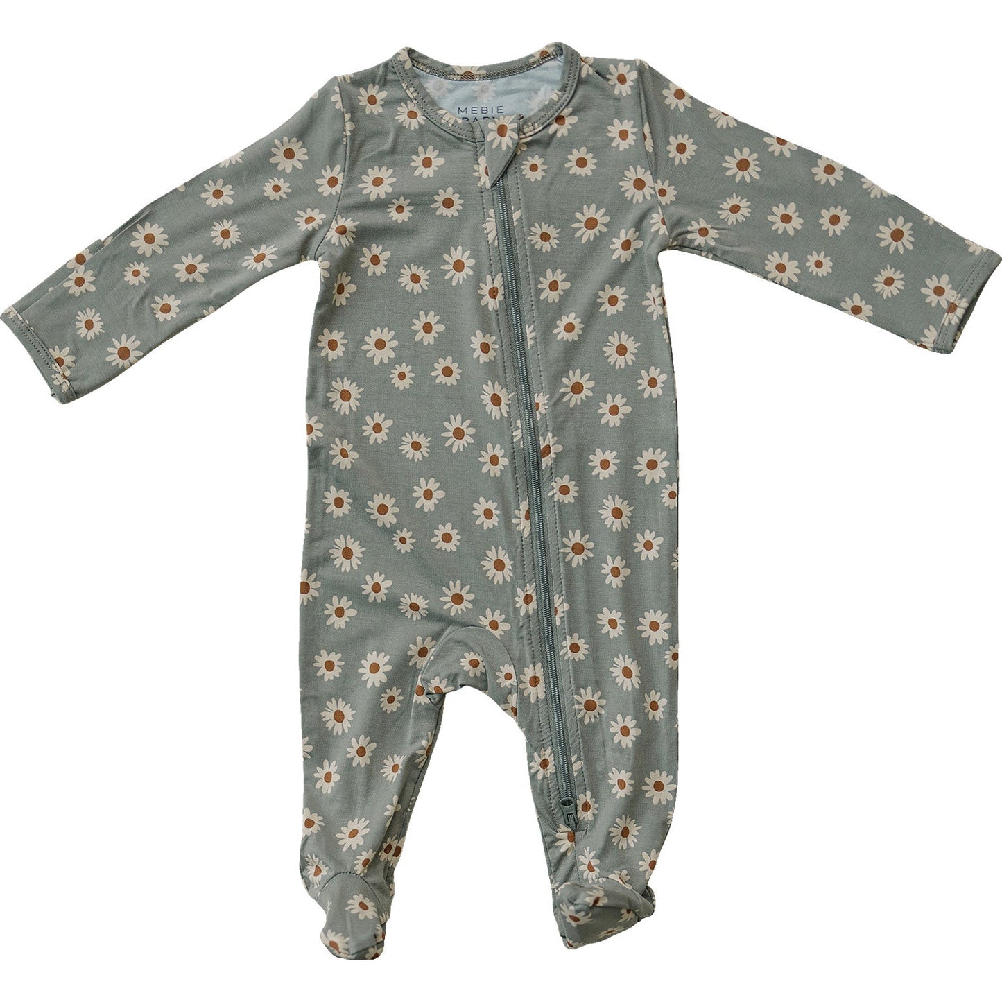 Light Green Daisy Footed Bamboo Zipper