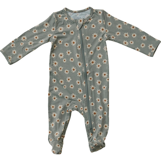 Light Green Daisy Footed Bamboo Zipper