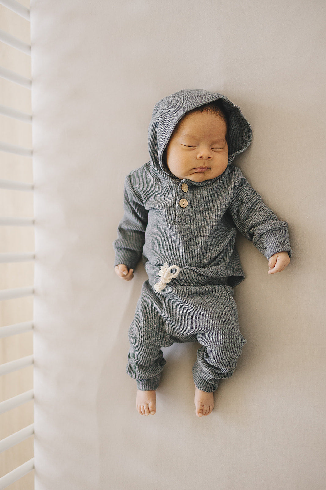 Charcoal Waffle Hooded Two-piece Set