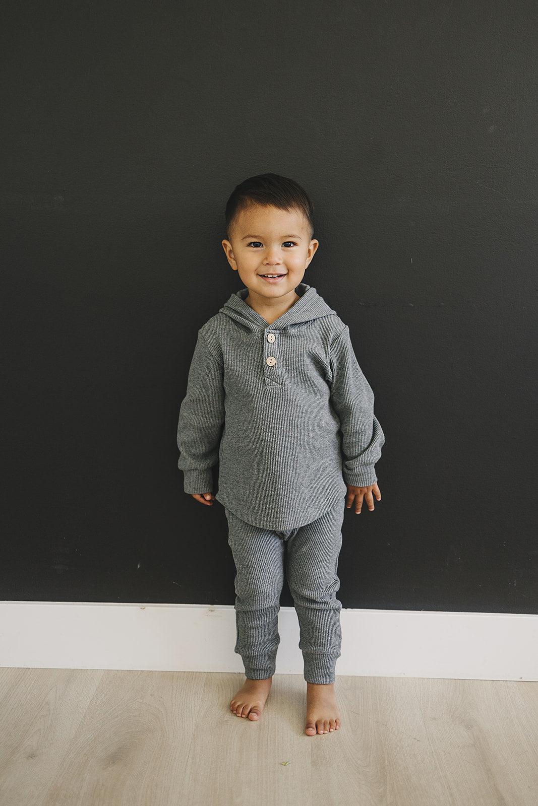 Charcoal Waffle Hooded Two-piece Set