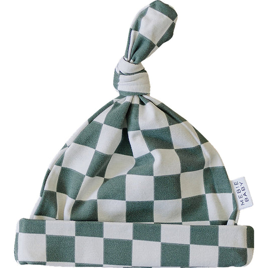 Green Checkered Newborn Knot Hat