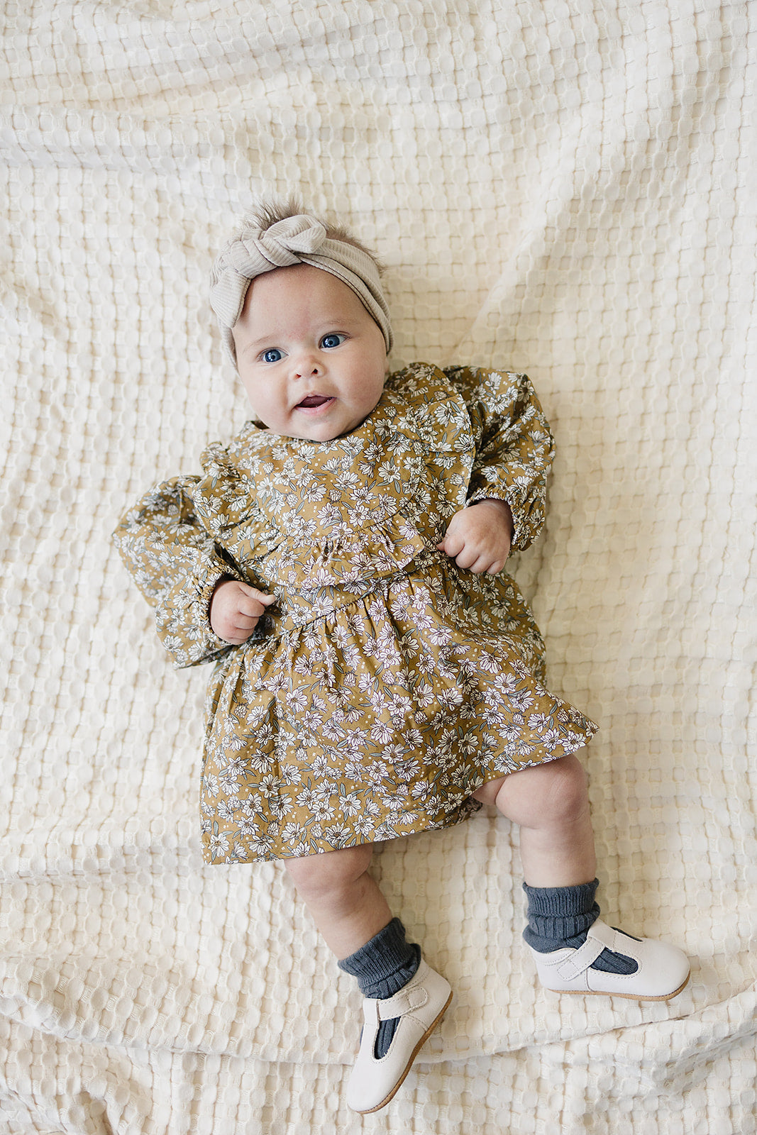 Mustard Magnolia Cotton Dress With Bloomers