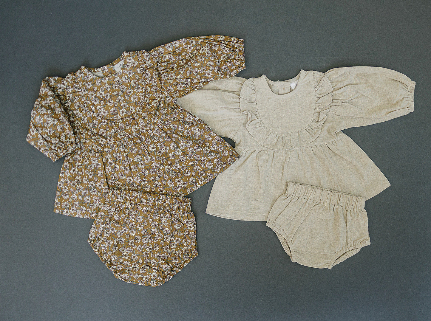 Mustard Magnolia Cotton Dress With Bloomers