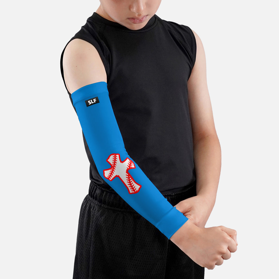 Teal Baseball Cross Kids Arm Sleeve
