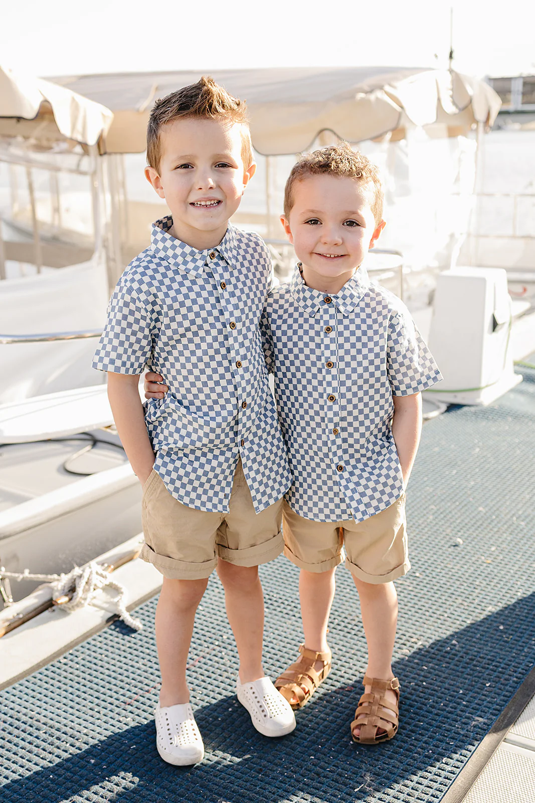 Blue Checkered Linen Button Up Shirt