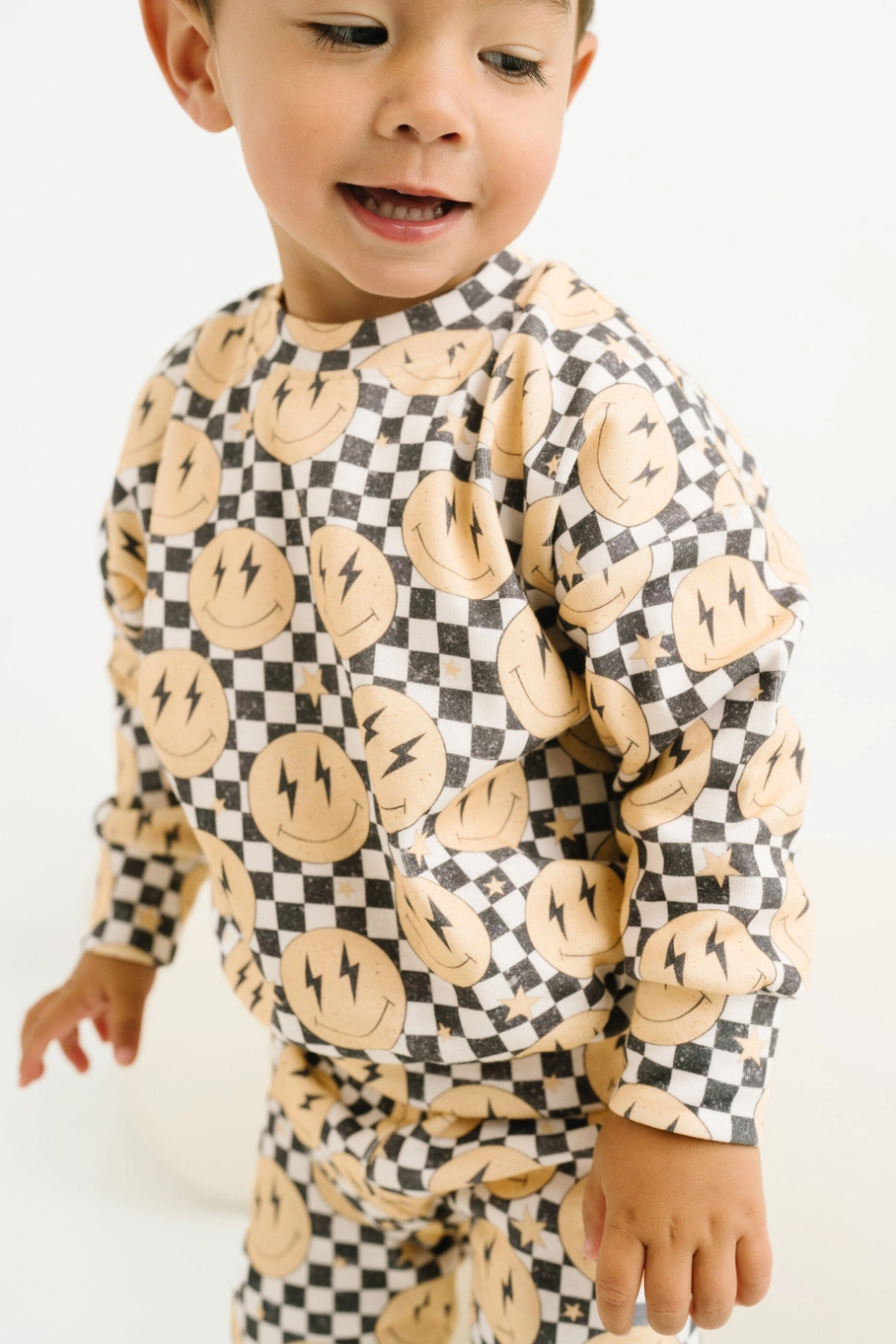 Lightning Checkered Smiley Crewneck Set