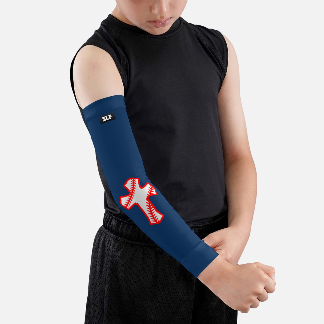 Navy Baseball Cross Kids Arm Sleeve