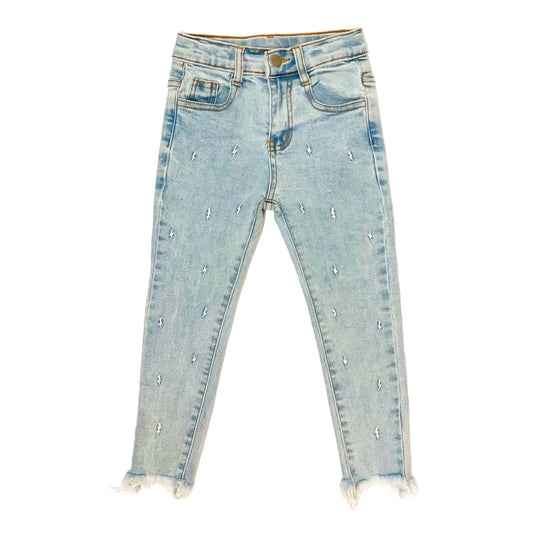 Embroidered Lightning Bolt Ankle Jeans