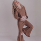 Chocolate Checkered Hooded Ruffle Pocket Lounge Set