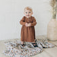 Rust Long Sleeve Button Ribbed Organic Cotton Dress