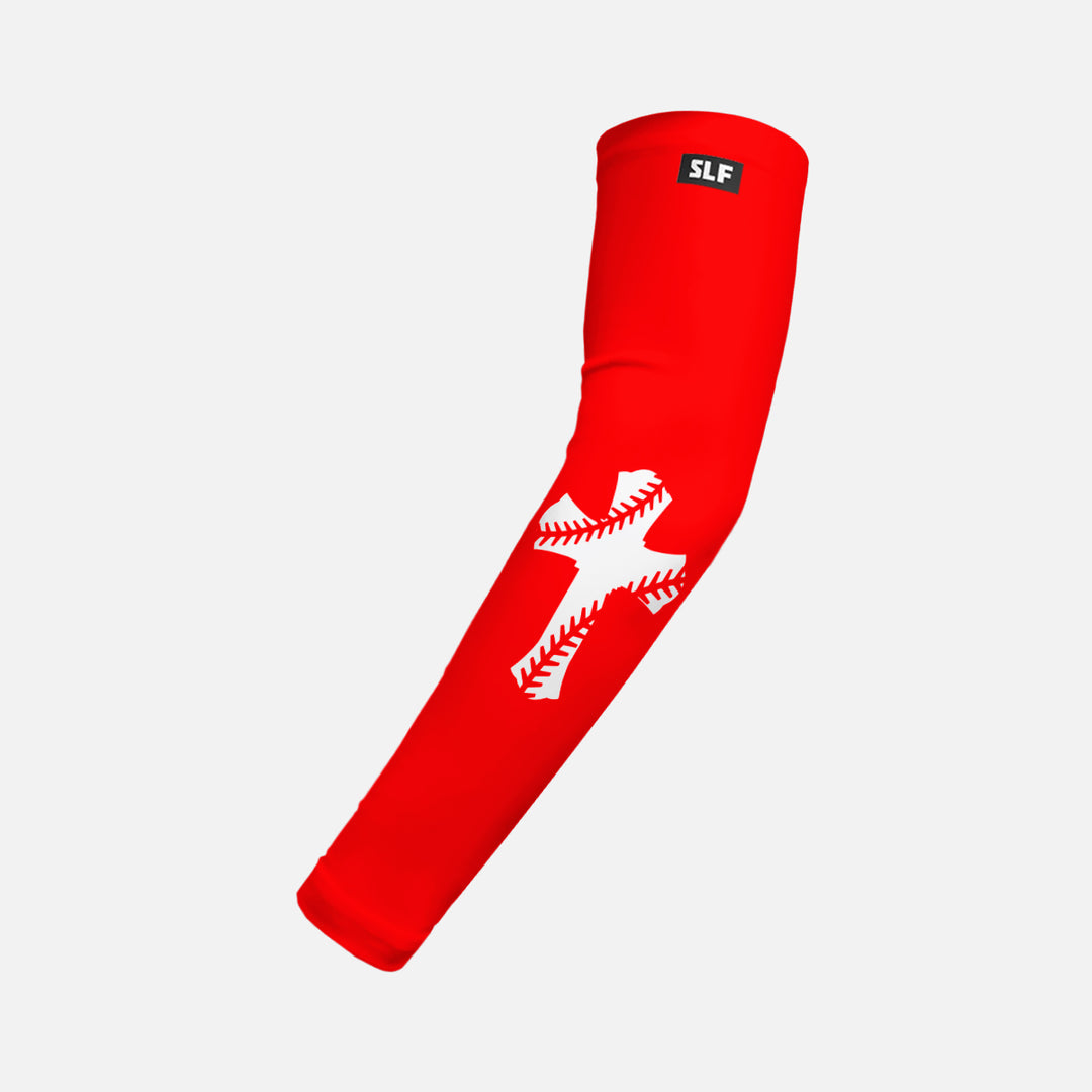 Red Baseball Cross Kids Arm Sleeve
