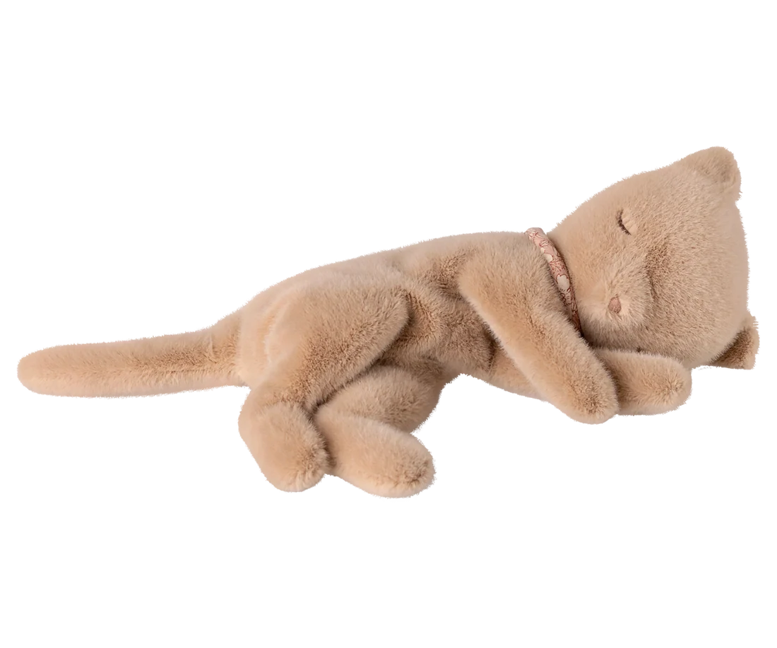 Sleeping kitten plush, Small - Cream peach