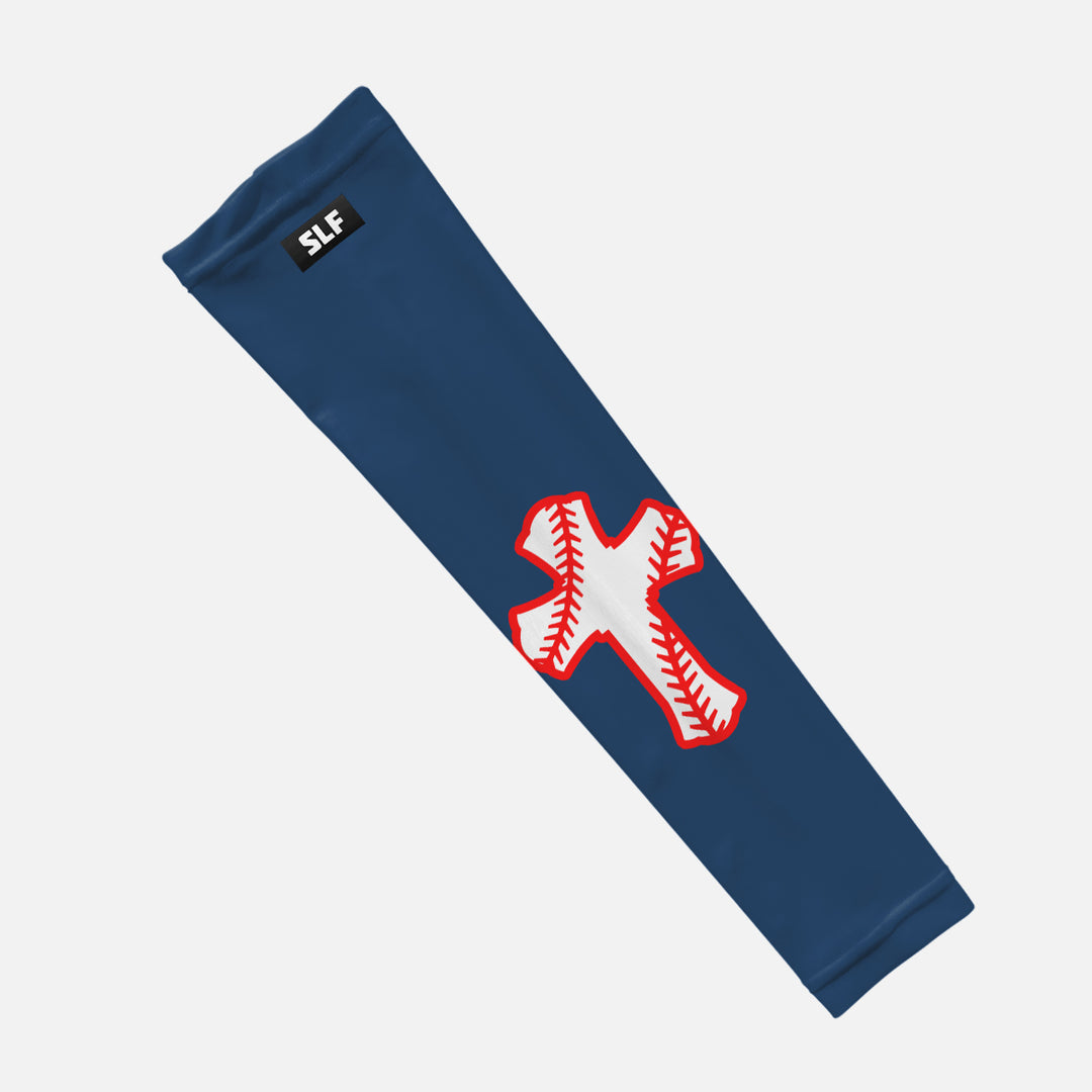 Navy Baseball Cross Kids Arm Sleeve