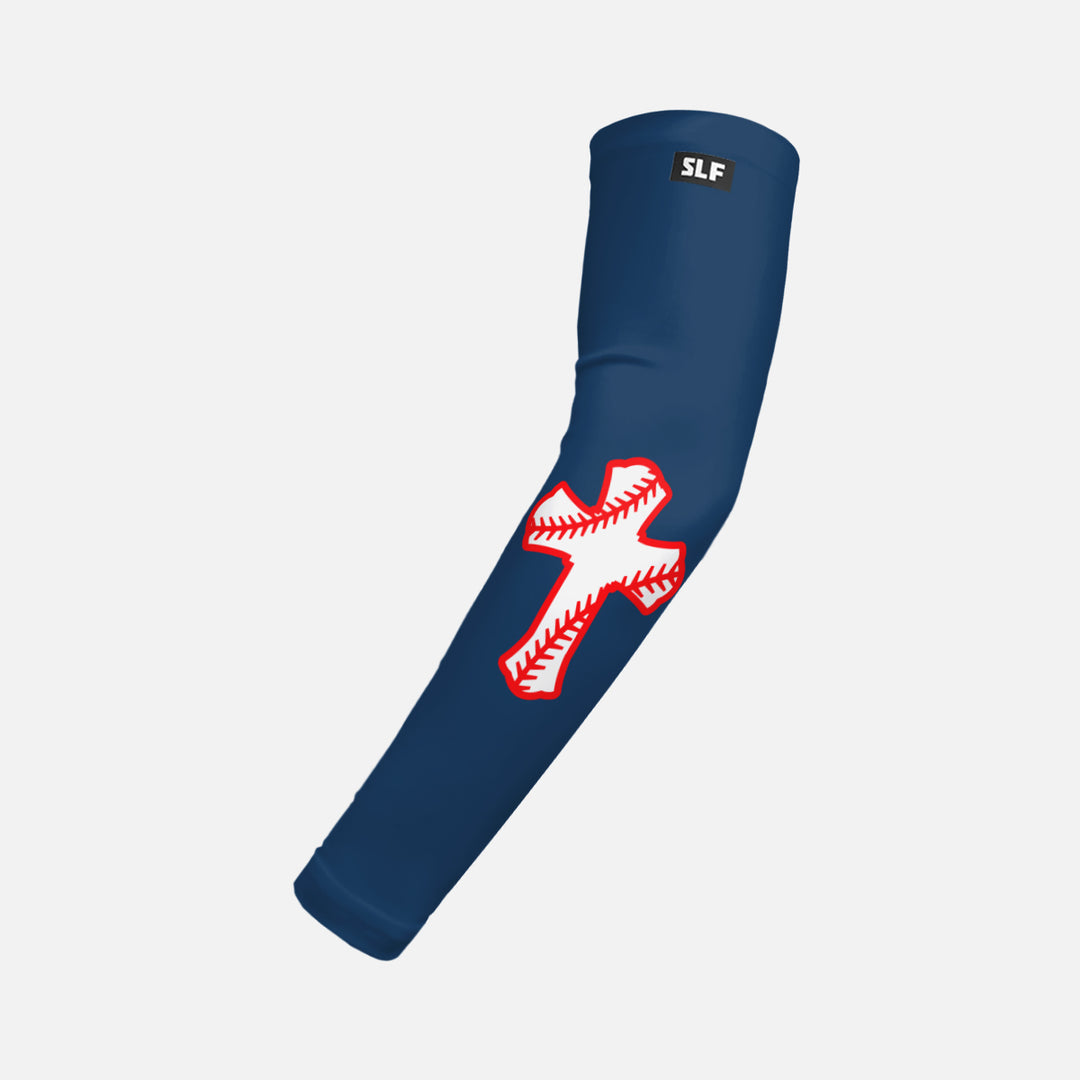 Navy Baseball Cross Kids Arm Sleeve