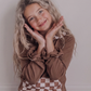 Chocolate Checkered Hooded Ruffle Pocket Lounge Set