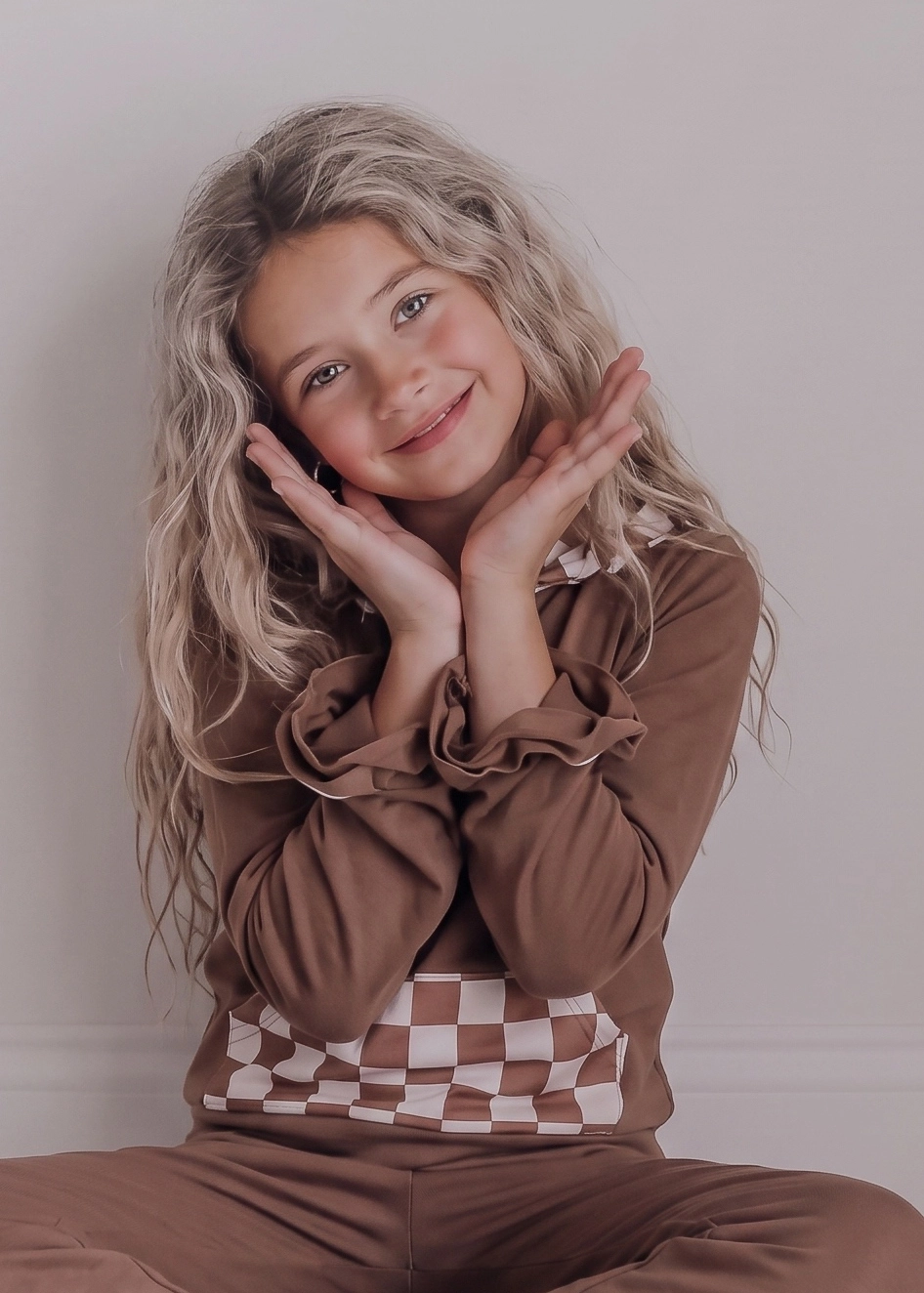 Chocolate Checkered Hooded Ruffle Pocket Lounge Set