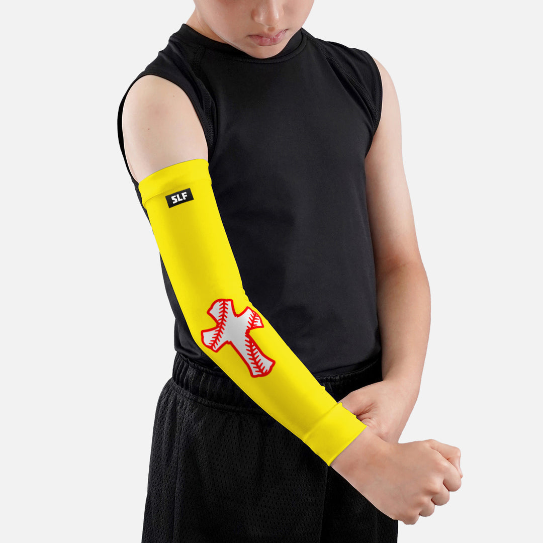 Yellow Baseball Cross Kids Arm Sleeve